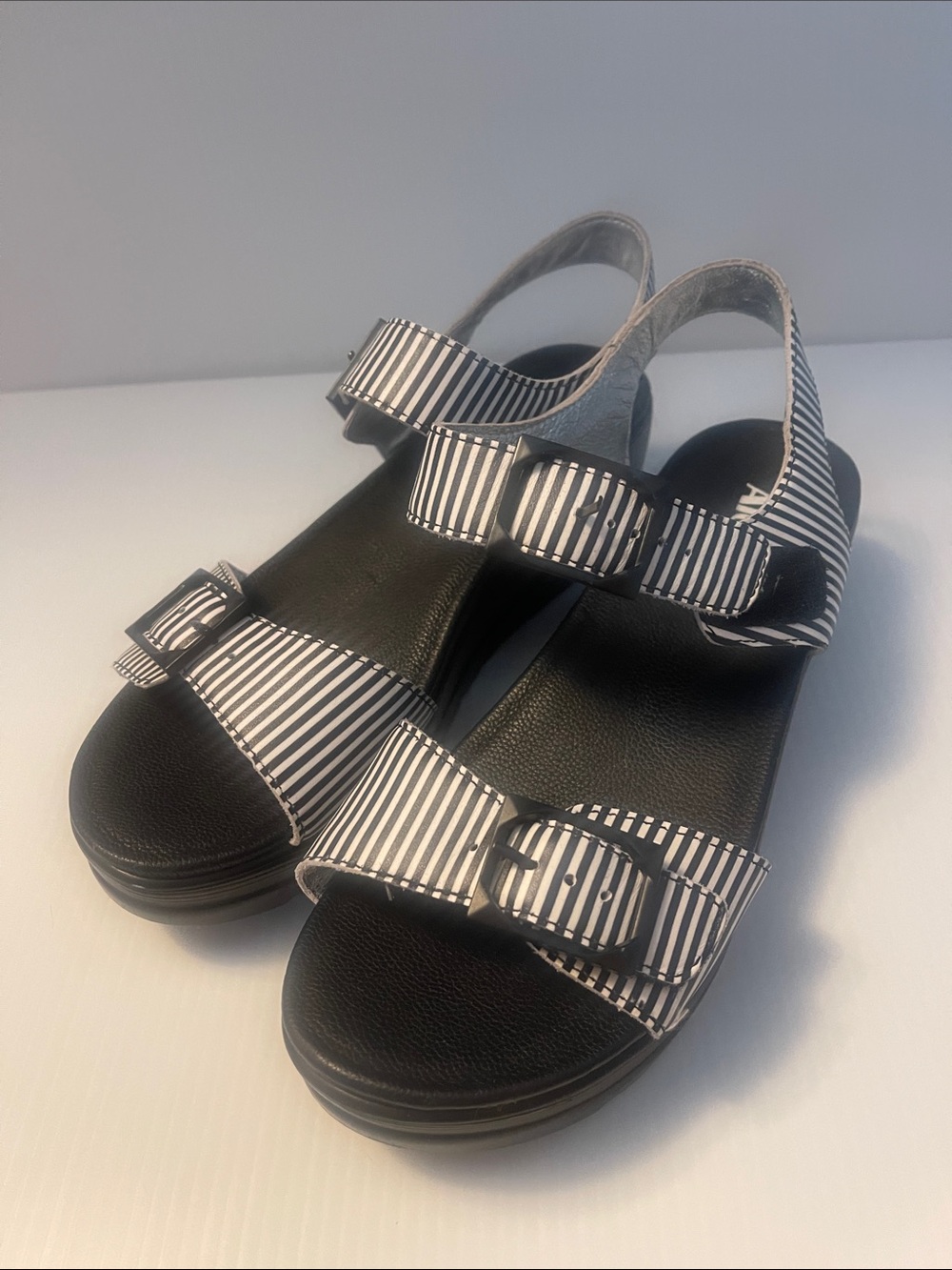 Black and white striped Algeria sandals